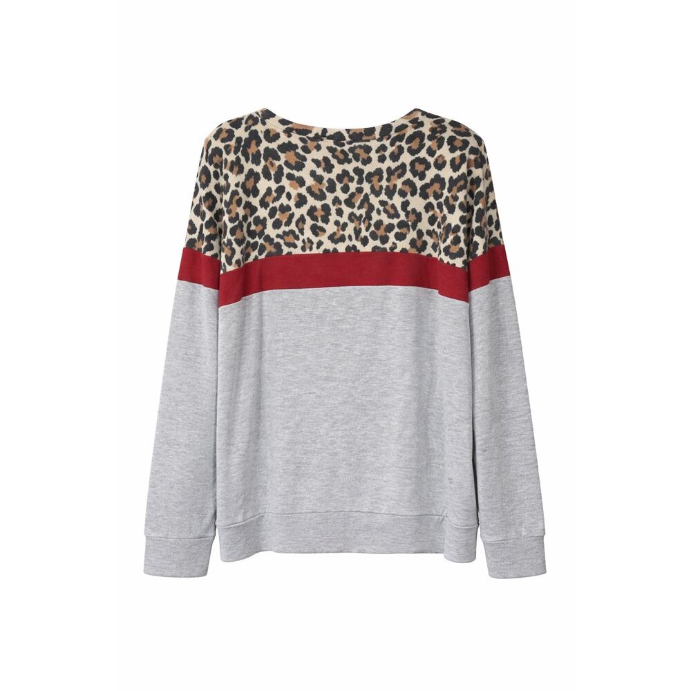 Gray Cheetah Leopard Print Color Block Long Sleeve Size Large